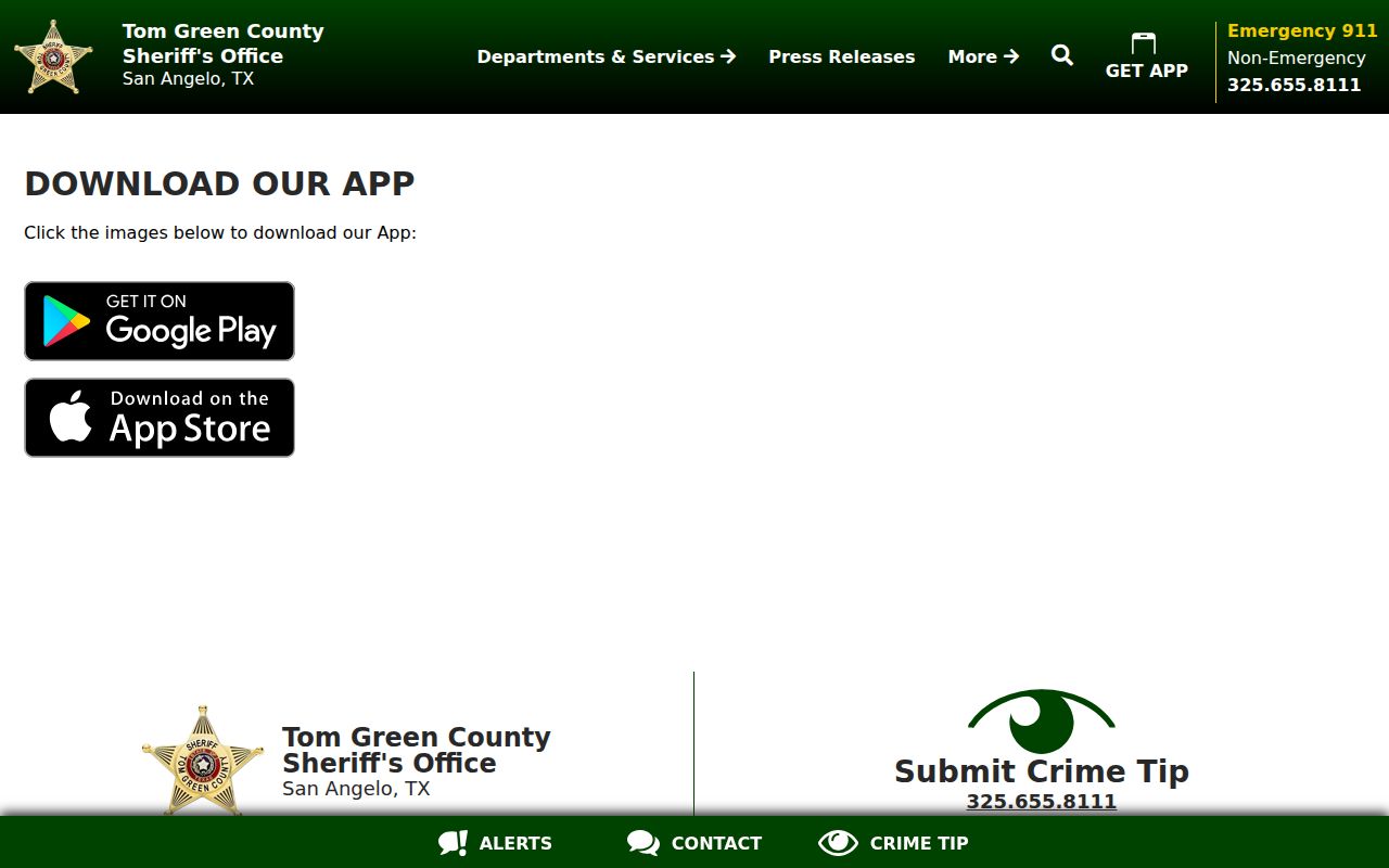 Tom Green County warrant information in the Sheriff app