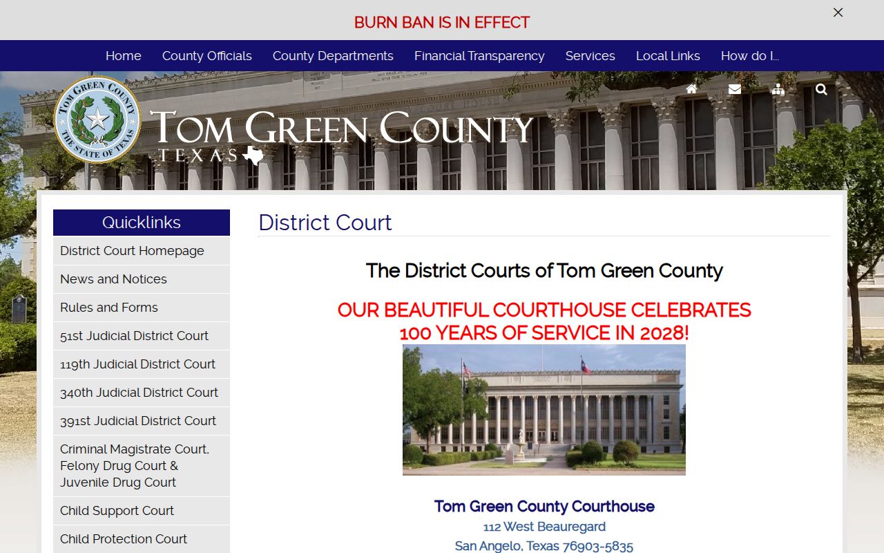 Tom Green County District Court information for warrant searches