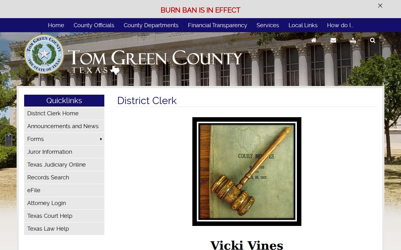 Tom Green County District Clerk information for active warrant records