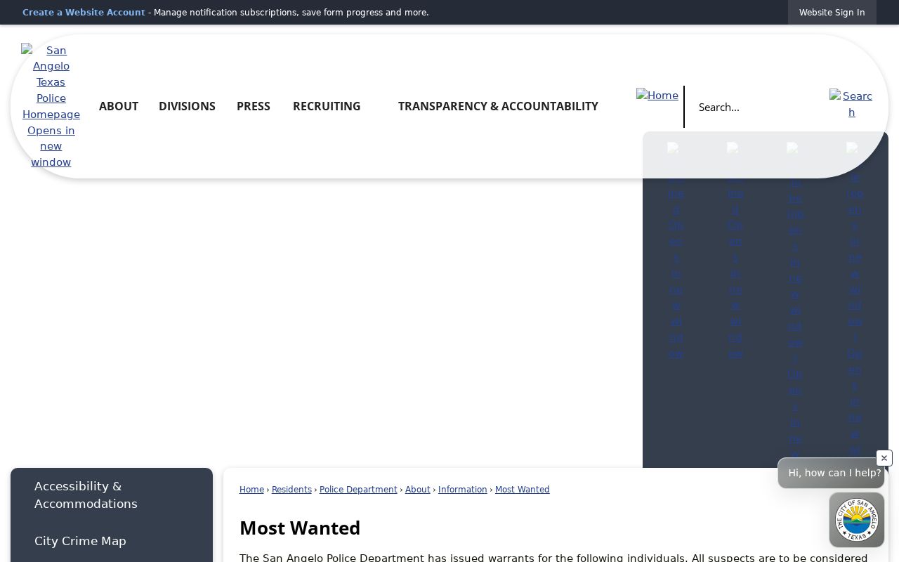 San Angelo Most Wanted warrant program information and tip routes