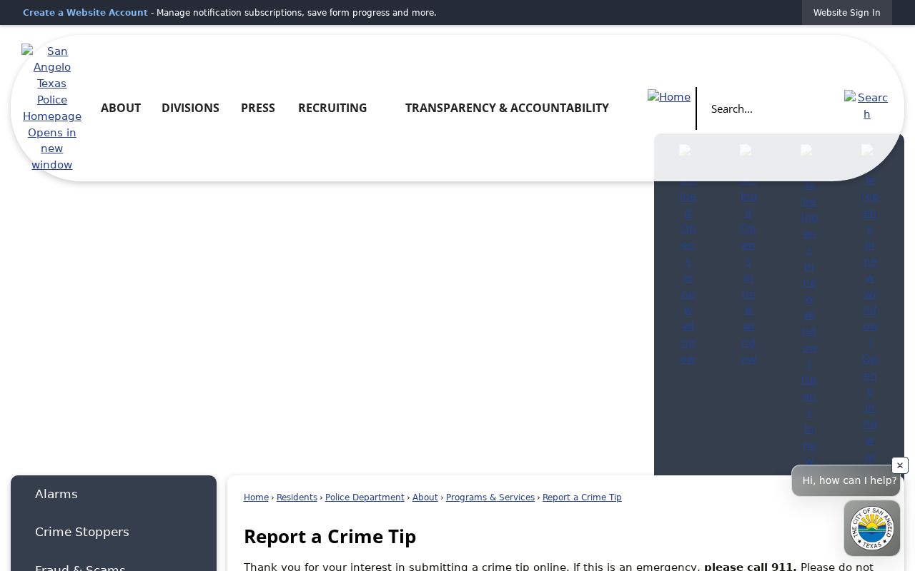 San Angelo warrant-related public tip options through city Crime Stoppers